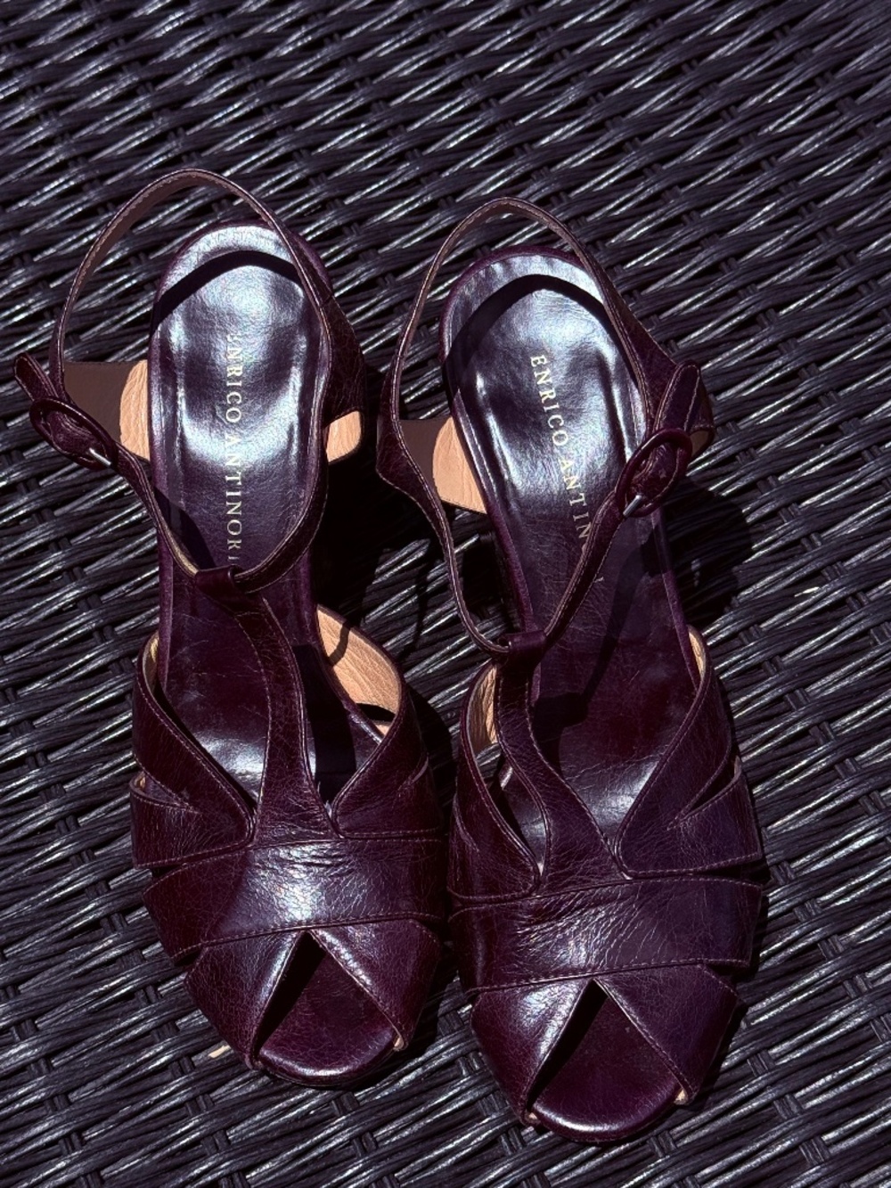 Purple Leather Wedge Sandal